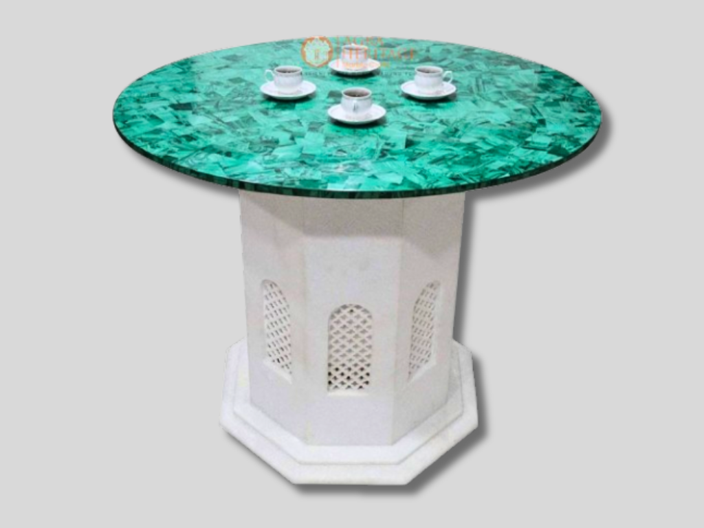 Marble Malachite Random Dining Table Top Pietra Dura Art